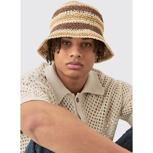 Striped Raffia Hat In Brown Homme - Marron - One Size, Marron