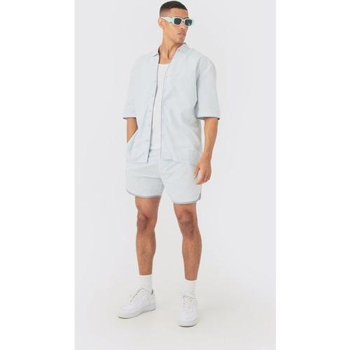 Dropped Revere Linen Piped Shirt & Smart Short Set Homme - Gris - Xs, Gris