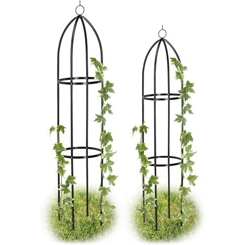 Unique Obélisque De Jardin, Colonne Rosier, Arche Plante Grimpante, Set De 2 Métal Cage Rose H 139 Et 149 Cm, Noir