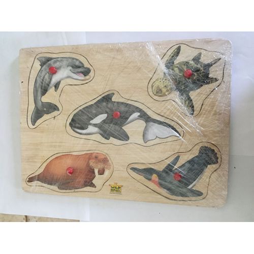 Puzzle D'encastrement En Bois Wild Republic Animaux Marins 5 Éléments