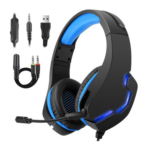 Casque Gamer avec Anti-Bruit Micro Stéréo Bass Pour PS4 Xbox One Laptop Tablette Téléphones (Bleu)