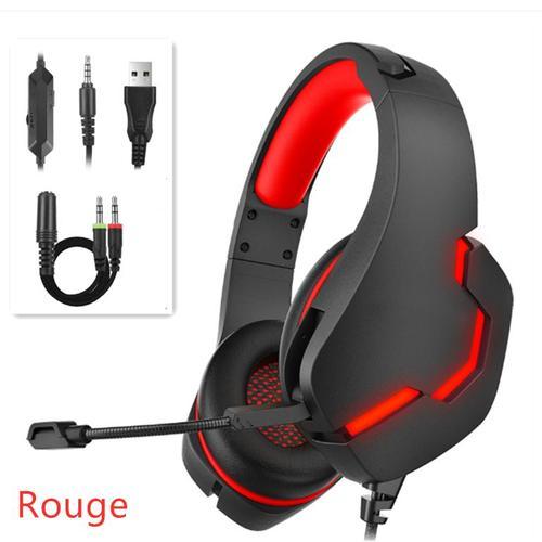 Casque Gamer avec Anti-Bruit Micro Stéréo Bass Pour PS4 Xbox One Laptop Tablette Téléphones (Rouge)