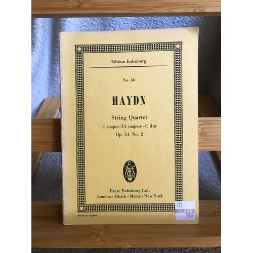 Haydn Quatuor À Cordes En Ut Majeur Opus 54 N°2 Partition Poche Eulenburg N°66