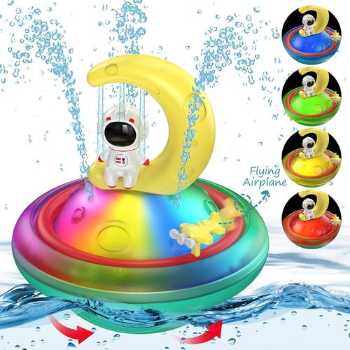 Lune Jouets De Bain Jouet Bebe 1 An 2an Avec Led Lumière Fontaine Jouet, Jouets De Douche À Induction Automatique, Baignoire Piscine Jouets De Bain 3 4 5 Ans Garçons Filles (Lune)