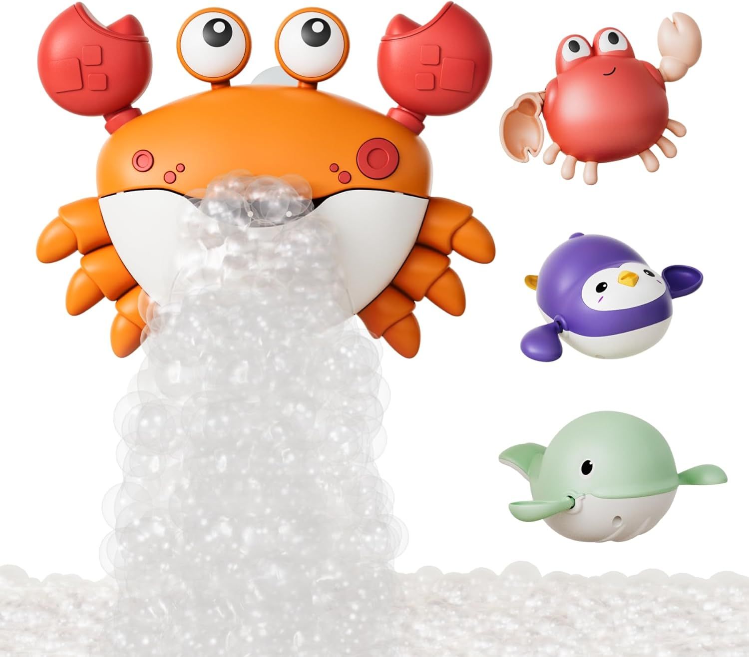 Orange Rouge. Jouets De Bain Avec Musique, Machine À Bulles De Bain De Crabe Pour Bébé Avec 3 Wind-Up Jouets De Natation Pour Tout Petits À Partir 18 Mois Enfants Garçons Et Filles