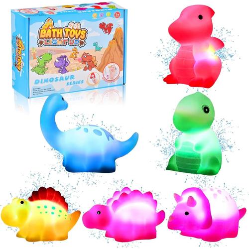 6pcs Jouets De Bain Dinosaure, Jouets De Baignoire Dinosaure Avec Lumières,Jouets De Bain Jouet Bebe 1 An 2an Avec Led Lumière Jouet, Jeux Bain Pour Bébé Dinosaure Cadeau Pour Enfant