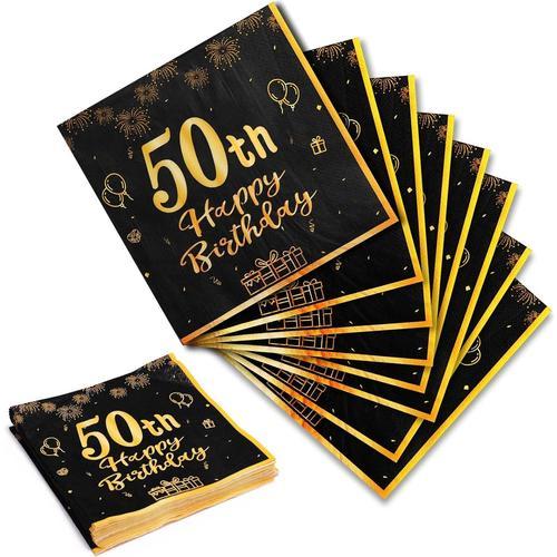 50 20 Pièces Noir Or Serviettes Papier,Serviettes Joyeux 18 Ans Anniversaire,Serviette De Table Papier 3 Plis 30cmx30cm, Fête Anniversaire Pour Homme Femme Decoration