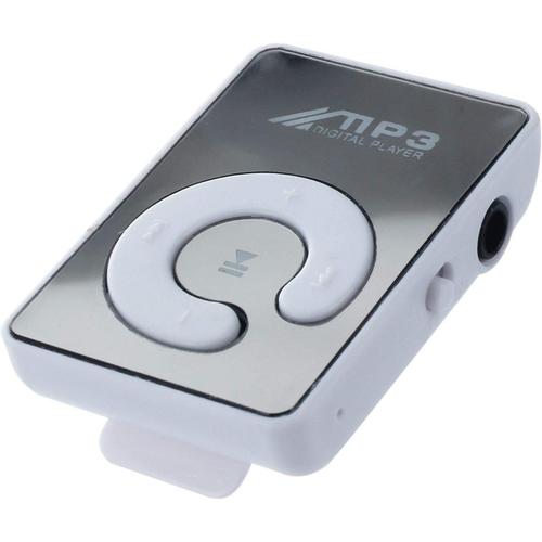 Mini Mirror Clip Usb Digital Mp3 Music Player Support 8 Go SD Tf Card Blanc