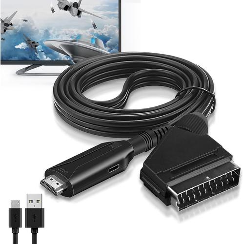 Adaptateur Péritel vers HDMI, Convertisseur Péritel vers HDMI avec câble HDMI, Scart vers Hdmi Convertisseur Audio Vidéo pour Full HD TV 720P/1080P STB VHS Xbox PS3 Sky DVD Blu Ray