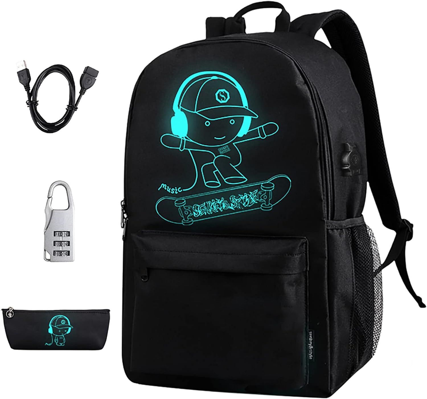 Sac à Dos Cartable Garcon Scolaire Sets de Sacs Scolaires Lumineux Port de Chargement USB Scolaire Ecole garçon Ado Sacs à Dos