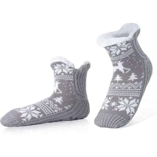 Chausson Chaussette Homme Chaussette Pantoufle Chaussettes Noel Chaudes Antidérapantes Hiver Chaussettes Thermiques Polaire, Cadeau Noel Anniversaire