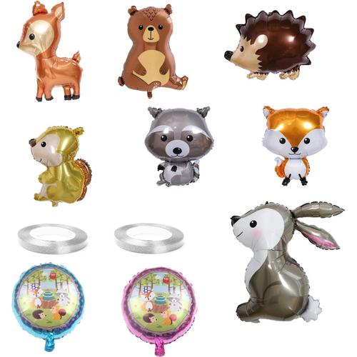 Lot De 9 Ballons Animaux Et 2 Rubans En Aluminium, Ballons En Aluminium, Ballons D'animaux De La Forêt, Décoration De Fête D'enfants, Décoration De Fête Forestière Pour Décorations De Fête