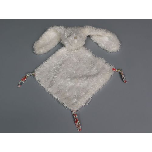 Doudou Lapin Plat Blanc Fleurs Cyrillus