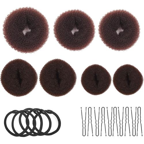 Chignon a Ciambella, Créateur pour pain Ciambelle, Chignon à Ciambella Magic Hair, pour cheveux pour filles et femmes 5 élastiques pour cheveux + 10 ciseaux Forme de U, Marron (1 set)