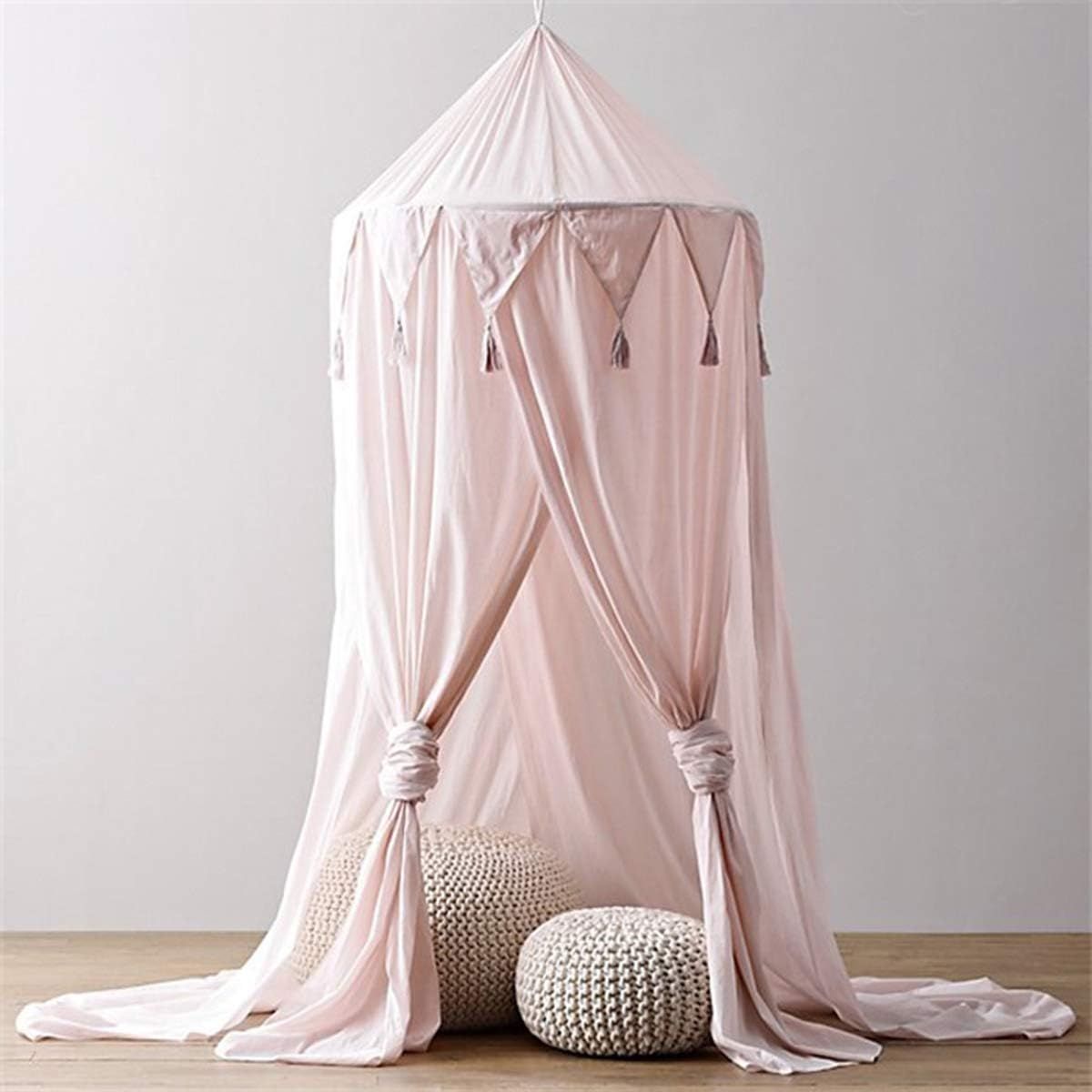 Baldaquin Rose Pour Bébé Fille En Mousseline De Soie - Ciel De Lit - Tente De Princesse - Moustiquaire Dôme - Décoration De Chambre - Hauteur : 240 Cm