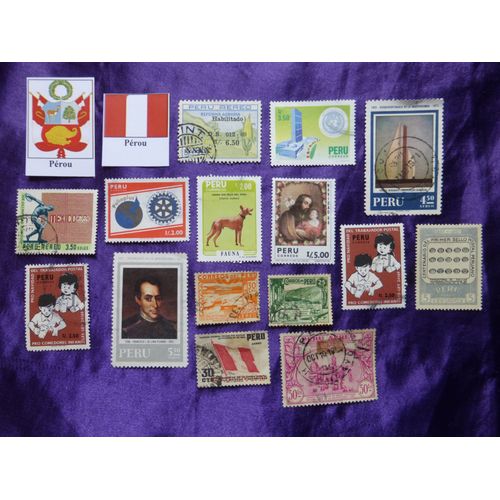 Timbres Pérou - 15 Beaux Timbres Anciens 1957, 1986 Etc Jeux Olympiques 1968, Chien, Histoire...