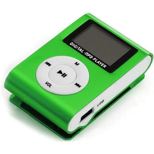 Lecteur de Musique MP3,Mini Lecteur de Musique MP3 Portable Lecteur MP3 à Clipser en métal avec Support d'écran LCD Carte TF Large Application Vert