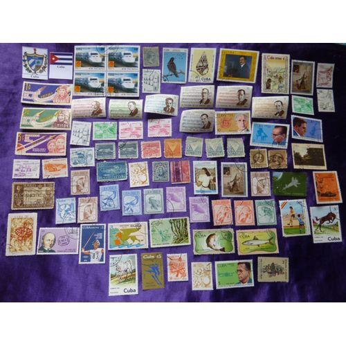 Timbres Cuba - 80 Beaux Timbres Anciens. 1911, 1966, Années 60, 70 + 1990 Et 2001. Histoire, Trains, Poissons, Football Etc