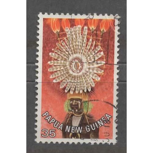 Papouasie-Nouvelle-Guinée, Timbre-Poste Y & T N° 348 Oblitéré, 1978 - Coiffe Traditionnelle Papoue
