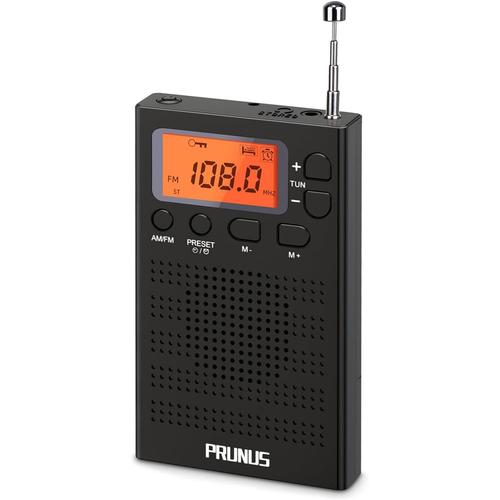 J-125 Mini Radio Portable AM FM, Poste Radio avec présélection, Fonction Horloge et Alarme, Petite Radio Alimentée par Pile AAA pour Le Jogging, La Marche, Les Voyages.