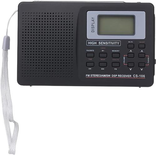/ AM/SW Portable Radio stéréo multibande numérique Récepteur Sortie écouteurs Affichage de l'heure Antenne Externe avec Fonction réveil