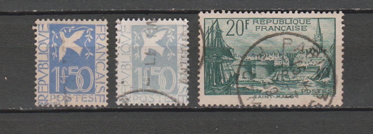 France N° 294 X 2 & 394 = 3 Timbres Obliteres Avec Variete Tres Rare De 1934 & 1938 Cote Minimum : 51 € Variete Tres Rare: La Colombe N° 294 En Gris Ardoise !