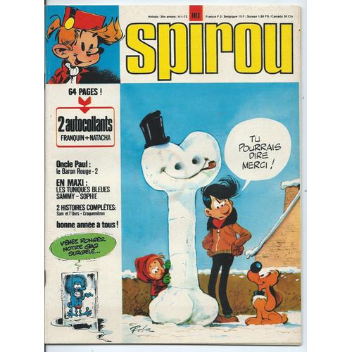 Spirou N° 1812 ( Hebdomadaire ## 4 Janvier 1973 ) : 2 Autocollants ( Le Chat Dingue Par Franquin + Natacha Par Walthéry ) ## 2 Histoires Complètes : Sam Et L'ours - Croquemitron