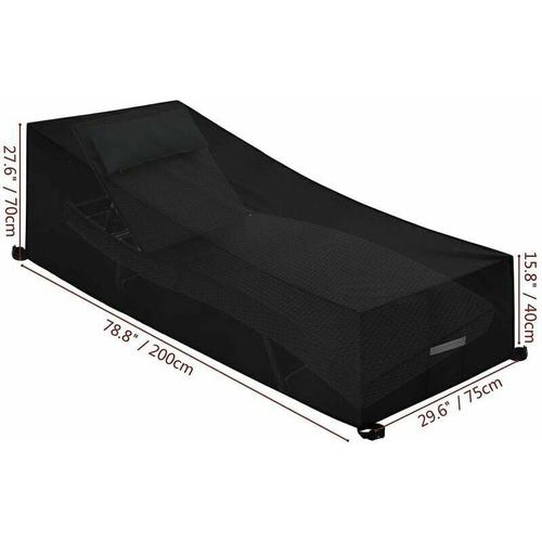 Housse De Protection Bain De Soleil Avec Grilles D¿Aération, Imperméable, Coupe-Vent, Anti-Uv, Tissu Oxford 210d Housse De Protection Bain De Soleil, Transat (200x75x40/80cm) - Noir