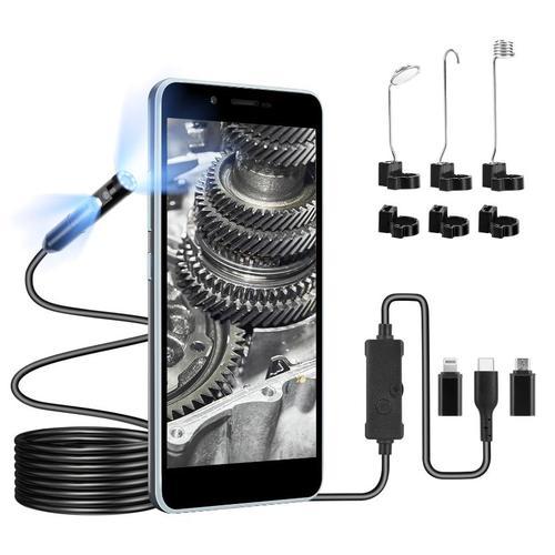 Caméra Canalisation Endoscope à Double Objectif - 1920P HD, Capteur de 200W Pixels, Endoscope Type C de portée avec 8 lumières LED pour Smartphone Android et iOS, iphone, iPad, (16,5 FT/5M)