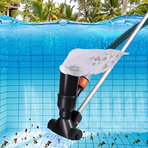 Aspirateur De Piscine Portable Pour Piscines Hors Sol, Spa, Fontaine, Jacuzzi, Jacuzzi, Aspirateur Sous-Marin Noir Avec Tête D'aspiration À Feuilles Et Manche À 5 Sections