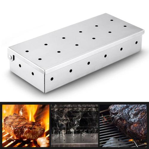 Smoker Box For Grill Bbq Wood Chips Large Capacity Thick Stainless Steel Meat Smoky Flavor Smoker Box For Charcoal & Gas Grill