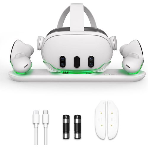Station D'accueil Vr Avec Chargeur Usb-C 45w Pour Oculus/Meta Quest 3, Station De Charge Chargeant Simultanément Le Casque Et Les Contrôleurs Touch Plus Avec 2 Batteries Rechargeables Et Indicateur Led