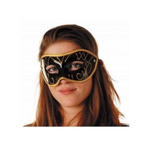 Loup Venitien Noir Et Or Paillete Femme - Taille Unique Adulte - Masque De Carnaval, Mascarade, Bal