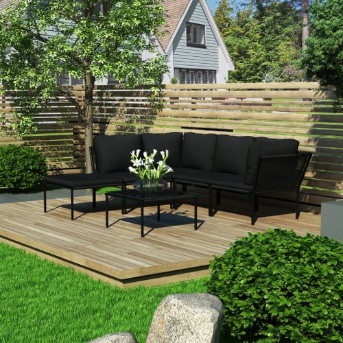 Vidaxl Salon De Jardin 6 Pcs Avec Coussins Noir Pvc