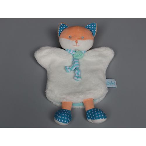 Doudou Renard Blanc Bleu Orange Marionnette Baby Nat'