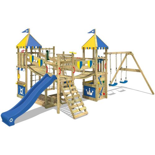 Wickey Aire De Jeux Portique Bois Smart Queen Avec Balançoire Et Toboggan Bleu, Maison Enfant Exterieur Avec Bac À Sable, Échelle D'escalade & Accessoires De Jeux