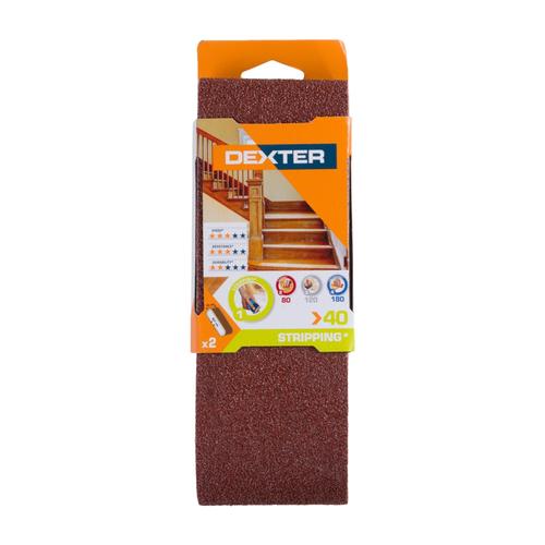 Lot de 2 bandes abrasives DEXTER pour lime électrique, 75 x 457 mm, grains 40