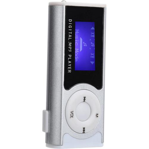 Mini Lecteur MP3 BackClip avec écran LCD, Lampe de Poche, Batterie Longue Durée pour Environnement Sombre (Argent)