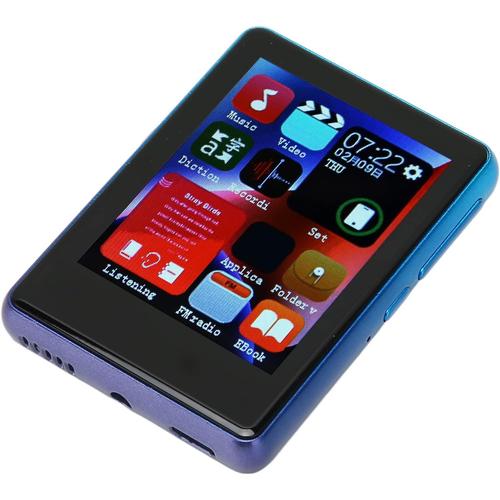 Lecteur MP3 avec écran tactile TFT de 2,4 pouces, HiFi sans perte, puce de décodage DAC intégrée, mémoire flash de 4 Go, lecteur MP3 avec livre électronique et radio FM (bleu)