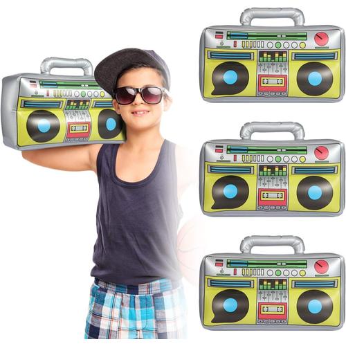 Lot de 3 radios gonflables Boombox | Radio gonflable | Jouet Rock Star Toy | pour décorations de fête des années 80 et 90, fête à thème disco, tenue de carnaval