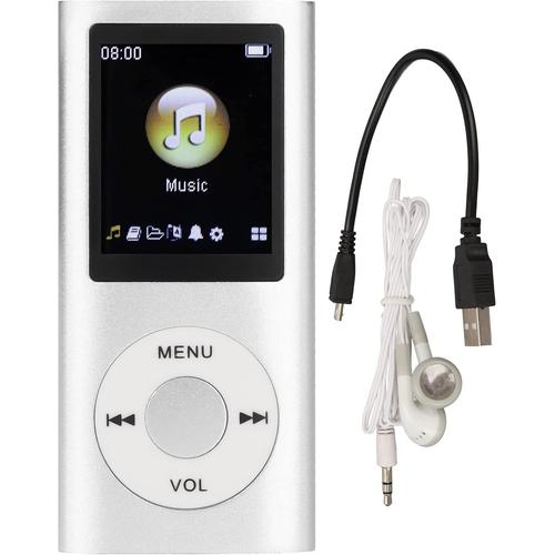 Lecteur MP3 à Écran LCD de 1,8 Pouces, Lecteur de Musique Portable avec Qualité Sonore sans Perte, Batterie Intégrée de 200 mAh, Prend en Charge L'Arrêt en Veille, Prend en Charge WMA, FLAC(Argent)