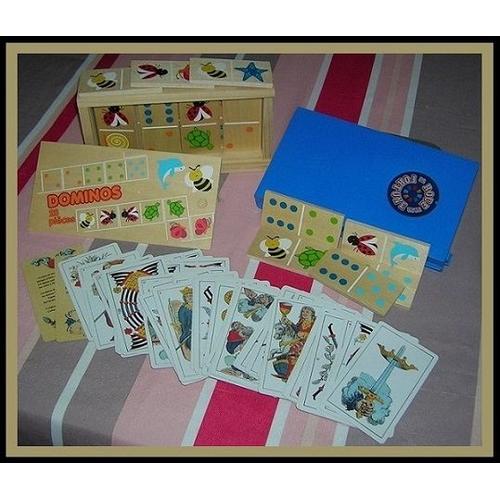 1 Lot De 3 Jeux De Société ( 1 Jeu De Domino, En Bois - 1 Ancien Jeu De Voyage: La Roue De La Fortune & 1 Jeu De Tarot Cartomancie, Reproduction, De J. Gaudais )