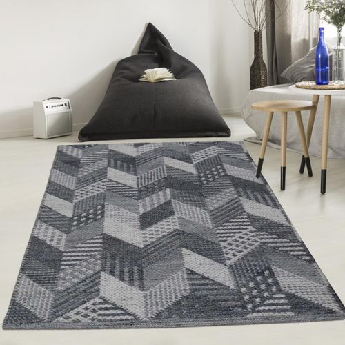 Tapis Kilim 200x290 Rectangle Fait À La Main En Coton Gris Motif Géométrique