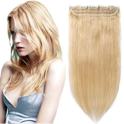 Extension A Clip Cheveux Blond Cendré - Extension Cheveux Naturel Clip Meche Monobande - 100% Cheveux Humains - 20 Cm 24#Blond Naturel [ Volume Standard ] 