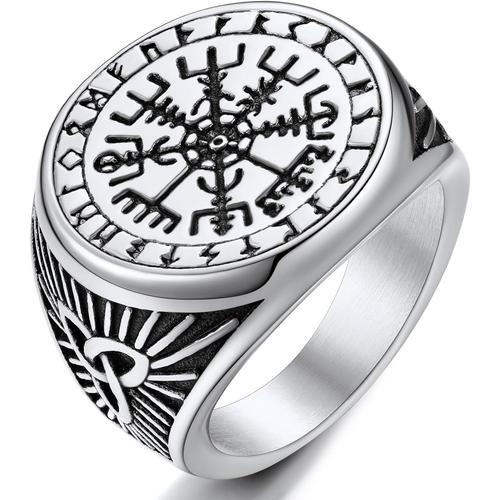 Bague Homme Viking Nordique Rune Symboles Texte Acier Inoxydable Anneau Fermé Argent/Or/Noir Taille 54-72