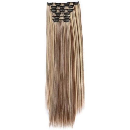 Extension a Clip Cheveux Naturel Clip in Synthetic Hair Extensions 6 Bandes avec 16 Clips 22 pouce Fibre Double Trame Postiche Lisse Marron/Blond décoloré