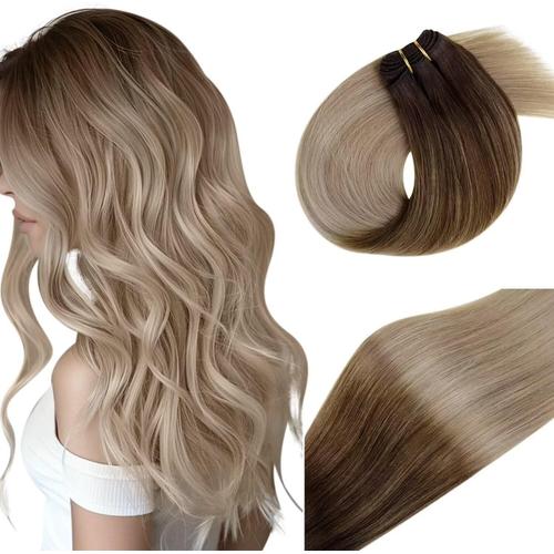 Extension Cheveux Naturel Tissage Brun Blond Ombre Humains Tissage Extensions Cheveux 35cm #4/14/60 Brun Foncé Ombre Miel Blond Platine Mixte Blond Saw In Hair Extensions 80g 