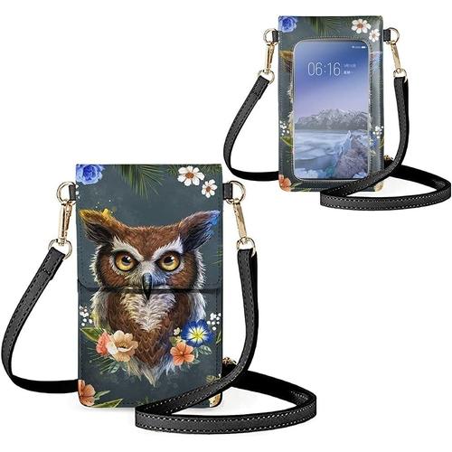 Petit sac à bandoulière pour téléphone portable, porte-cartes, portefeuille pour écran tactile, Chouette florale, Taille unique