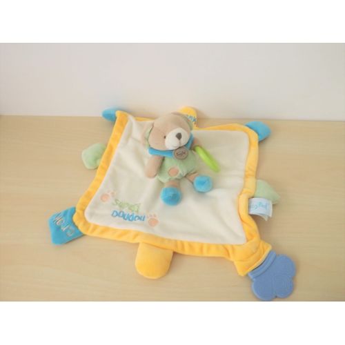 Doudou Chien Super Doudou Blanc Jaune Bleu Babynat' Ba