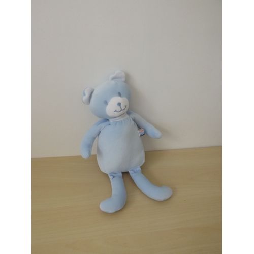 Doudou Ours Blanc Bleu Sucre D'orge